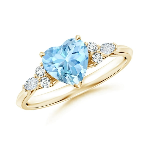 ANGARA Natural Heart-Shaped Aquamarine Engagement Ring with Diamonds in 14K Yellow Gold for Women (Size-7mm) | March Birthstone, Anniversary, Jewelry Gift for Women | Natural Aquamarine Ring