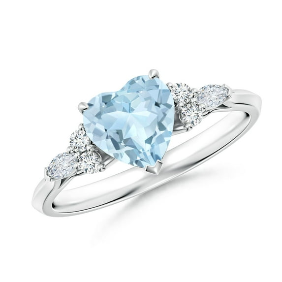 ANGARA Natural Heart-Shaped Aquamarine Engagement Ring with Diamonds in 925 Sterling Silver for Women (Size-7mm) | March Birthstone, Anniversary, Jewelry Gift for Women | Natural Aquamarine Ring