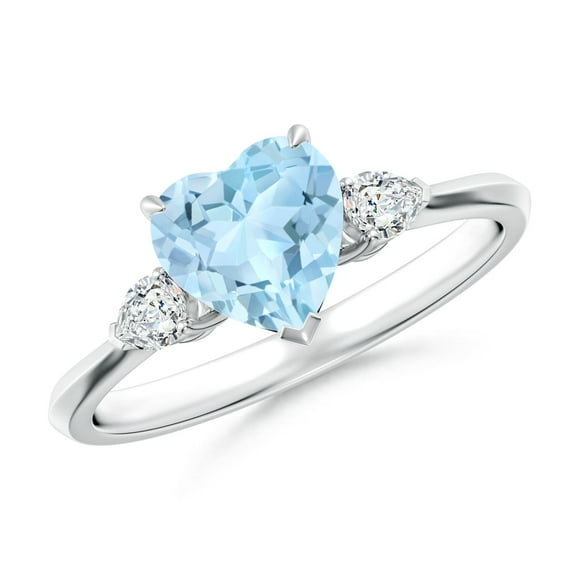 Angara Natural 0.9 Ct. Aquamarine with Diamond Classic Ring in Sterling Silver for Women (Ring Size: 12)