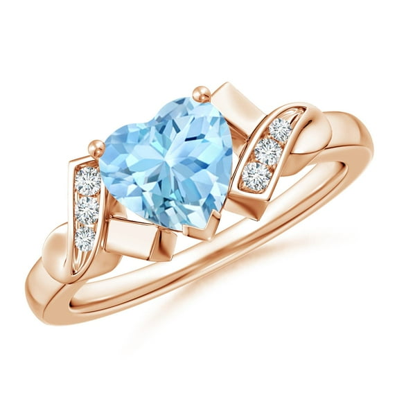 Angara Natural 0.9 Ct. Aquamarine with Diamond Heart Ring in 14K Rose Gold for Women (Ring Size: 11.5)