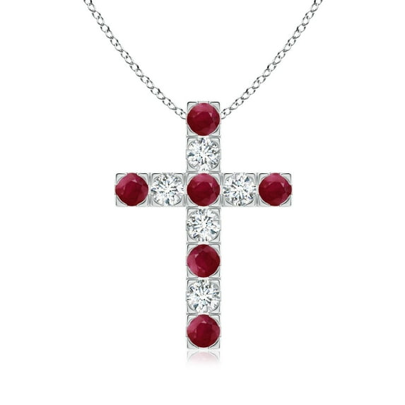 Angara Natural 0.9 Ct. Ruby with Diamond Cross Pendant Necklace in 14K White Gold for Women with 18 Inch Cable Chain