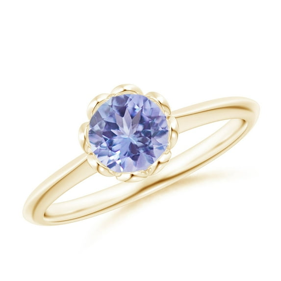 ANGARA Natural Classic Bezel-Set Round Tanzanite Floral Engagement Ring in 14K Yellow Gold for Women (Size-6mm) | December Birthstone, Anniversary, Jewelry Gift for Women | Natural Tanzanite Ring