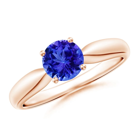 ANGARA Natural Solitaire Round Tanzanite Tapered Shank Ring in 14K Rose Gold for Women (Size-6mm) | December Birthstone, Birthday, Anniversary, Jewelry Gift for Women | Natural Tanzanite Ring