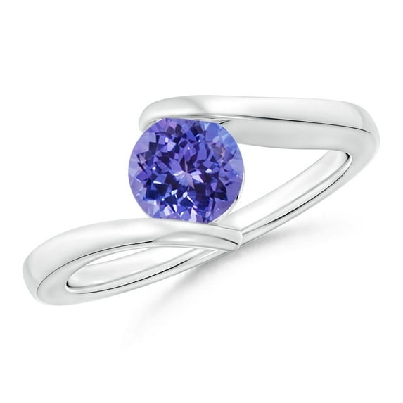 ANGARA Natural Bar-Set Solitaire Round Tanzanite Bypass Ring in 14K White Gold for Women (Size-6mm) | December Birthstone, Birthday, Anniversary, Jewelry Gift for Women | Natural Tanzanite Ring