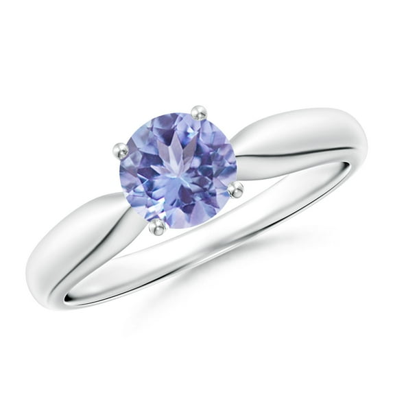 ANGARA Natural Solitaire Round Tanzanite Tapered Shank Ring in 14K White Gold for Women (Size-6mm) | December Birthstone, Birthday, Anniversary, Jewelry Gift for Women | Natural Tanzanite Ring