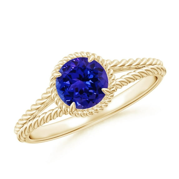 ANGARA Natural Tanzanite Twist Rope Split Shank Ring in 14K Yellow Gold for Women (Size-6mm) | December Birthstone, Birthday, Anniversary, Jewelry Gift for Women | Natural Tanzanite Ring