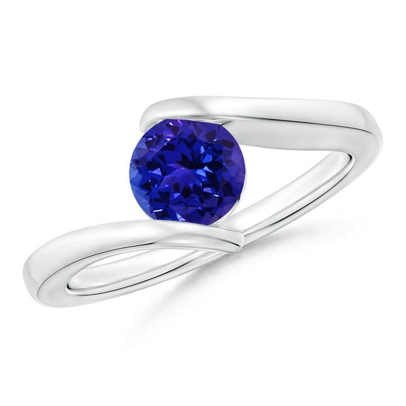 ANGARA Natural Bar-Set Solitaire Round Tanzanite Bypass Ring in 925 Sterling Silver for Women (Size-6mm) | December Birthstone, Birthday, Anniversary, Jewelry Gift for Women | Natural Tanzanite Ring