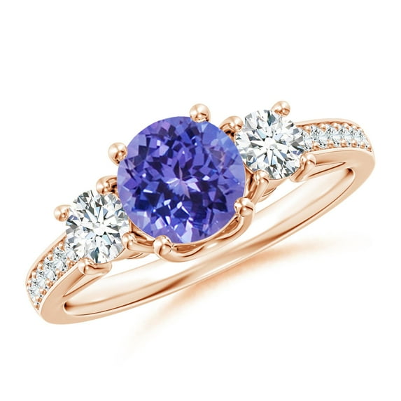 ANGARA Natural Prong Set Tanzanite and Diamond Three Stone Engagement Ring in 14K Rose Gold for Women (Size-6mm) | December Birthstone, Anniversary, Jewelry Gift for Women | Natural Tanzanite Ring