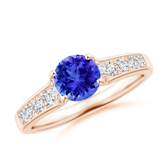 ANGARA Natural Round Tanzanite Tapered Shank Solitaire Engagement Ring in 14K Rose Gold for Women (Size-6mm) | December Birthstone, Anniversary, Jewelry Gift for Women | Natural Tanzanite Ring