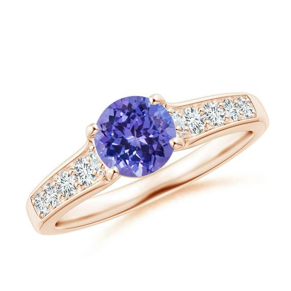 ANGARA Natural Round Tanzanite Tapered Shank Solitaire Engagement Ring in 14K Rose Gold for Women (Size-6mm) | December Birthstone, Anniversary, Jewelry Gift for Women | Natural Tanzanite Ring