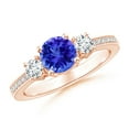 thumbnail image 1 of ANGARA Natural Classic Three Stone Tanzanite and Diamond Ring in 14K Rose Gold for Women (Size-6mm) | December Birthstone, Birthday, Anniversary, Jewelry Gift for Women | Natural Tanzanite Ring, 1 of 11