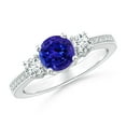 thumbnail image 1 of ANGARA Natural Classic Three Stone Tanzanite and Diamond Ring in 14K White Gold for Women (Size-6mm) | December Birthstone, Birthday, Anniversary, Jewelry Gift for Women | Natural Tanzanite Ring, 1 of 10