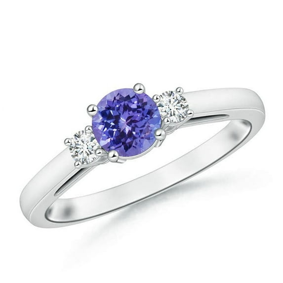 ANGARA Natural Round Tanzanite & Diamond Three Stone Engagement Ring in 14K White Gold for Women (Size-6mm) | December Birthstone, Anniversary, Jewelry Gift for Women | Natural Tanzanite Ring