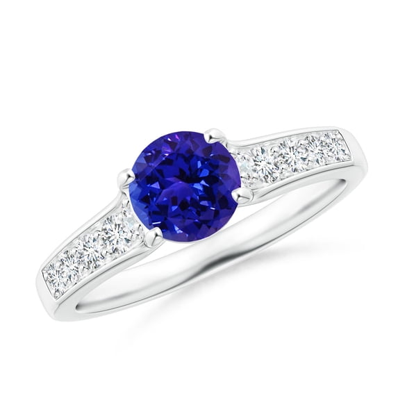 ANGARA Natural Round Tanzanite Tapered Shank Solitaire Engagement Ring in 14K White Gold for Women (Size-6mm) | December Birthstone, Anniversary, Jewelry Gift for Women | Natural Tanzanite Ring