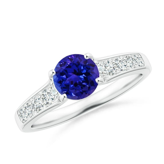 ANGARA Natural Round Tanzanite Tapered Shank Solitaire Engagement Ring in 14K White Gold for Women (Size-6mm) | December Birthstone, Anniversary, Jewelry Gift for Women | Natural Tanzanite Ring