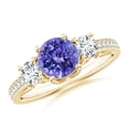 thumbnail image 1 of ANGARA Natural Prong Set Tanzanite and Diamond Three Stone Engagement Ring in 14K Yellow Gold for Women (Size-6mm) | December Birthstone, Anniversary, Jewelry Gift for Women | Natural Tanzanite Ring, 1 of 9
