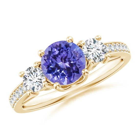 ANGARA Natural Prong Set Tanzanite and Diamond Three Stone Engagement Ring in 14K Yellow Gold for Women (Size-6mm) | December Birthstone, Anniversary, Jewelry Gift for Women | Natural Tanzanite Ring