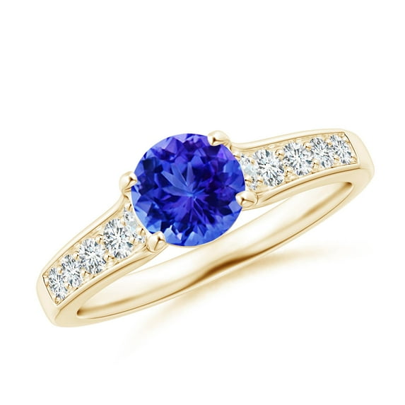 Angara Natural 0.9 Ct. Tanzanite with Diamond Classic Ring in 14K Yellow Gold for Women (Ring Size: 3.5)