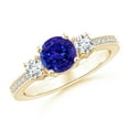 thumbnail image 1 of ANGARA Natural Classic Three Stone Tanzanite and Diamond Ring in 14K Yellow Gold for Women (Size-6mm) | December Birthstone, Birthday, Anniversary, Jewelry Gift for Women | Natural Tanzanite Ring, 1 of 10