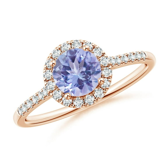 ANGARA Natural Round Tanzanite Halo Ring with Diamond Accents in 14K Rose Gold for Women (Size-6mm) | December Birthstone, Birthday, Anniversary, Jewelry Gift for Women | Natural Tanzanite Ring