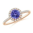 thumbnail image 1 of Angara Natural 0.9 Ct. Tanzanite with Diamond Halo Ring in 14K Rose Gold for Women (Ring Size: 3.5), 1 of 11