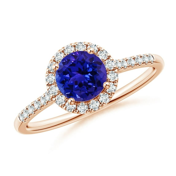 ANGARA Natural Round Tanzanite Halo Ring with Diamond Accents in 14K Rose Gold for Women (Size-6mm) | December Birthstone, Birthday, Anniversary, Jewelry Gift for Women | Natural Tanzanite Ring