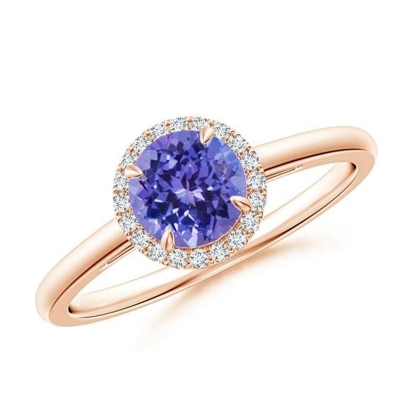 ANGARA Natural Round Tanzanite Cathedral Ring with Diamond Halo in 14K Rose Gold for Women (Size-6mm) | December Birthstone, Birthday, Anniversary, Jewelry Gift for Women | Natural Tanzanite Ring