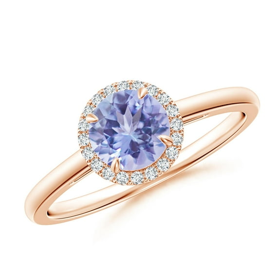 ANGARA Natural Round Tanzanite Cathedral Ring with Diamond Halo in 14K Rose Gold for Women (Size-6mm) | December Birthstone, Birthday, Anniversary, Jewelry Gift for Women | Natural Tanzanite Ring
