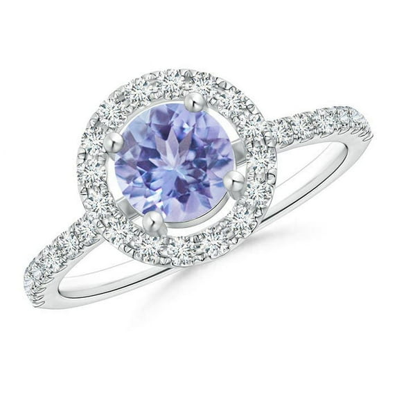 ANGARA Natural Floating Tanzanite Halo Ring with Diamond Accents in 14K White Gold for Women (Size-6mm) | December Birthstone, Birthday, Anniversary, Jewelry Gift for Women | Natural Tanzanite Ring
