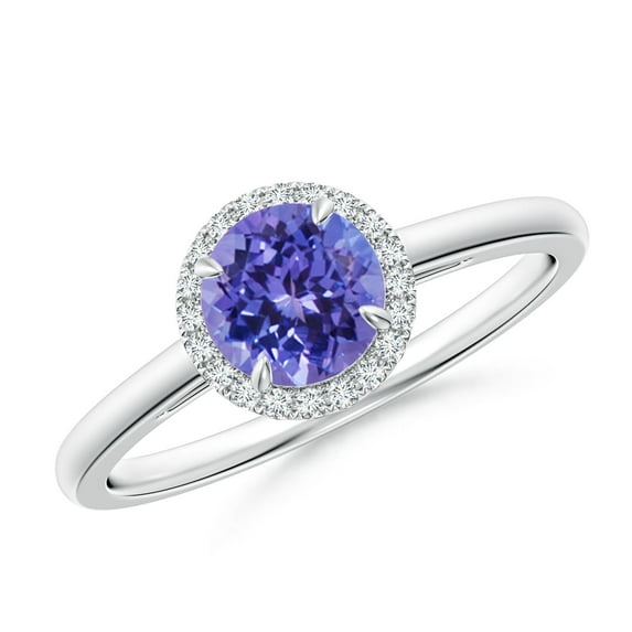 ANGARA Natural Round Tanzanite Cathedral Ring with Diamond Halo in 14K White Gold for Women (Size-6mm) | December Birthstone, Birthday, Anniversary, Jewelry Gift for Women | Natural Tanzanite Ring