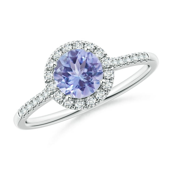 Angara Natural 0.9 Ct. Tanzanite with Diamond Halo Ring in 14K White Gold for Women (Ring Size: 3)