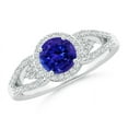 thumbnail image 1 of ANGARA Natural Split Shank Round Tanzanite Halo Ring with Cluster Diamonds in 14K White Gold for Women (Size-6mm) | December Birthstone, Anniversary, Jewelry Gift for Women | Natural Tanzanite Ring, 1 of 7