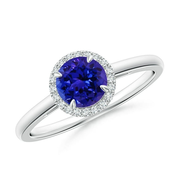 ANGARA Natural Round Tanzanite Cathedral Ring with Diamond Halo in 14K White Gold for Women (Size-6mm) | December Birthstone, Birthday, Anniversary, Jewelry Gift for Women | Natural Tanzanite Ring