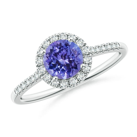 ANGARA Natural Round Tanzanite Halo Ring with Diamond Accents in 14K White Gold for Women (Size-6mm) | December Birthstone, Birthday, Anniversary, Jewelry Gift for Women | Natural Tanzanite Ring