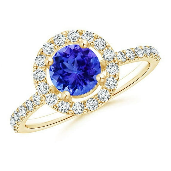 ANGARA Natural Floating Tanzanite Halo Ring with Diamond Accents in 14K Yellow Gold for Women (Size-6mm) | December Birthstone, Birthday, Anniversary, Jewelry Gift for Women | Natural Tanzanite Ring