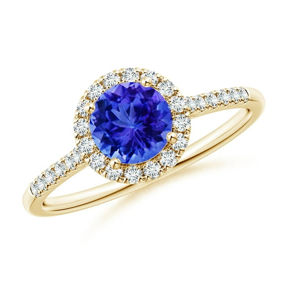 Angara Natural 0.9 Ct. Tanzanite with Diamond Halo Ring in 14K Yellow Gold for Women (Ring Size: 12)