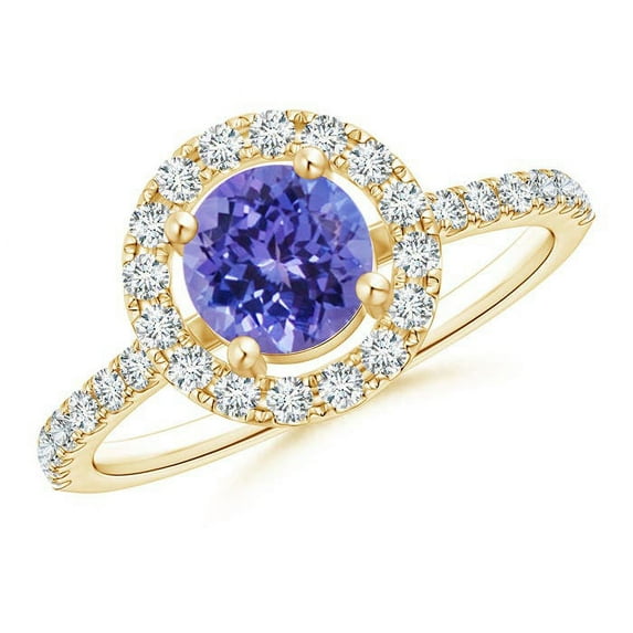 ANGARA Natural Floating Tanzanite Halo Ring with Diamond Accents in 14K Yellow Gold for Women (Size-6mm) | December Birthstone, Birthday, Anniversary, Jewelry Gift for Women | Natural Tanzanite Ring