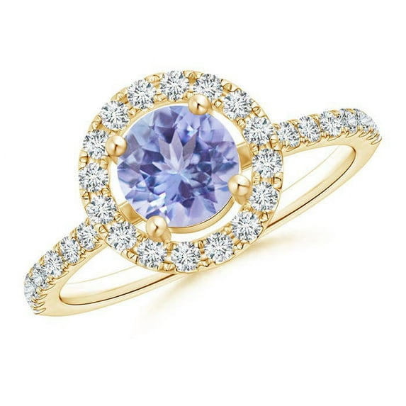 ANGARA Natural Floating Tanzanite Halo Ring with Diamond Accents in 14K Yellow Gold for Women (Size-6mm) | December Birthstone, Birthday, Anniversary, Jewelry Gift for Women | Natural Tanzanite Ring