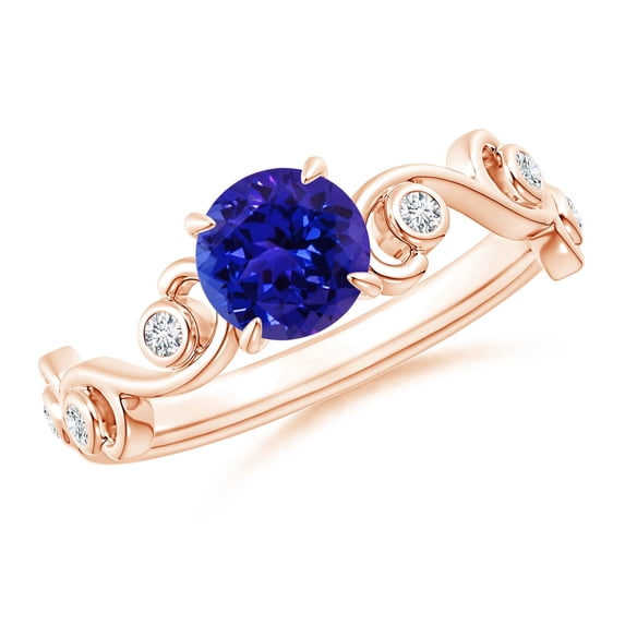 ANGARA Natural Tanzanite and Diamond Ivy Scroll Engagement Ring in 14K Rose Gold for Women (Size-6mm) | December Birthstone, Birthday, Anniversary, Jewelry Gift for Women | Natural Tanzanite Ring