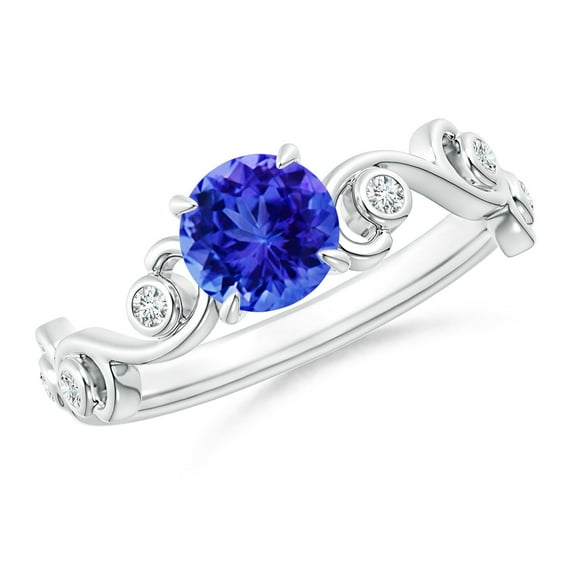 Angara Natural 0.9 Ct. Tanzanite with Diamond Side Stone Ring in 14K White Gold for Women (Ring Size: 12)
