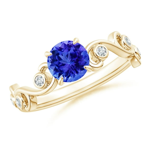 ANGARA Natural Tanzanite and Diamond Ivy Scroll Engagement Ring in 14K Yellow Gold for Women (Size-6mm) | December Birthstone, Birthday, Anniversary, Jewelry Gift for Women | Natural Tanzanite Ring