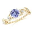 thumbnail image 1 of Angara Natural 0.9 Ct. Tanzanite with Diamond Side Stone Ring in 14K Yellow Gold for Women (Ring Size: 11.5), 1 of 9