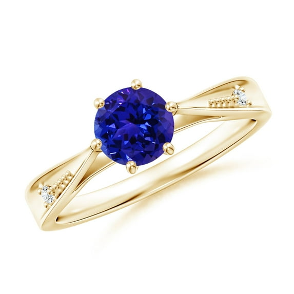 Angara Natural 0.9 Ct. Tanzanite with Diamond Solitaire Ring in 14K Yellow Gold for Women (Ring Size: 3.5)
