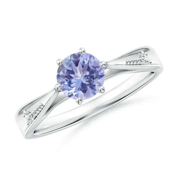Angara Natural 0.9 Ct. Tanzanite with Diamond Solitaire Ring in Sterling Silver for Women (Ring Size: 11.5)