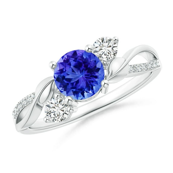 ANGARA Natural Tanzanite and Diamond Twisted Vine Ring in 14K White Gold for Women (Size-6mm) | December Birthstone, Birthday, Anniversary, Jewelry Gift for Women | Natural Tanzanite Ring