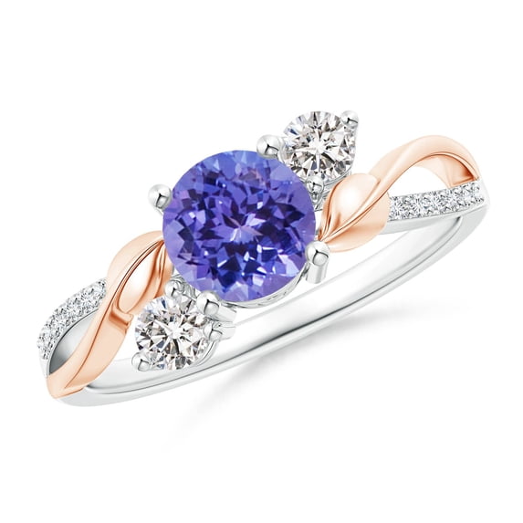 ANGARA Natural Tanzanite and Diamond Twisted Vine Ring in 14K White & Rose Gold for Women (Size-6mm) | December Birthstone, Birthday, Anniversary, Jewelry Gift for Women | Natural Tanzanite Ring
