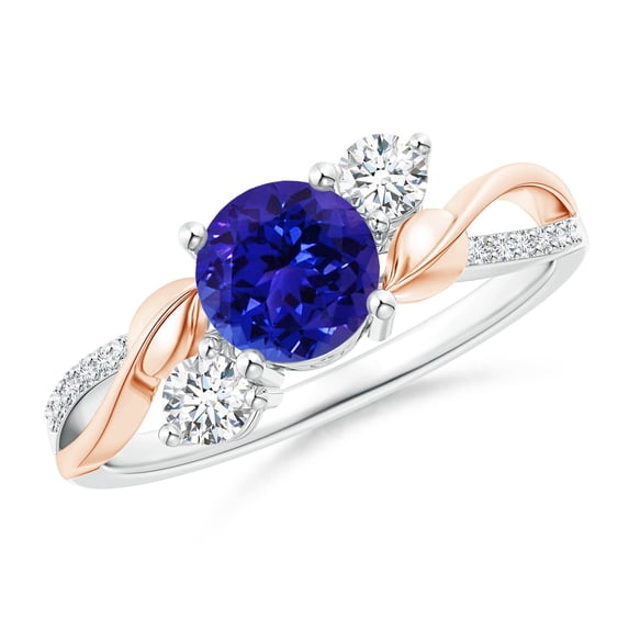 ANGARA Natural Tanzanite and Diamond Twisted Vine Ring in 14K White & Rose Gold for Women (Size-6mm) | December Birthstone, Birthday, Anniversary, Jewelry Gift for Women | Natural Tanzanite Ring
