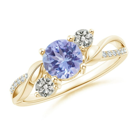 ANGARA Natural Tanzanite and Diamond Twisted Vine Ring in 14K Yellow Gold for Women (Size-6mm) | December Birthstone, Birthday, Anniversary, Jewelry Gift for Women | Natural Tanzanite Ring