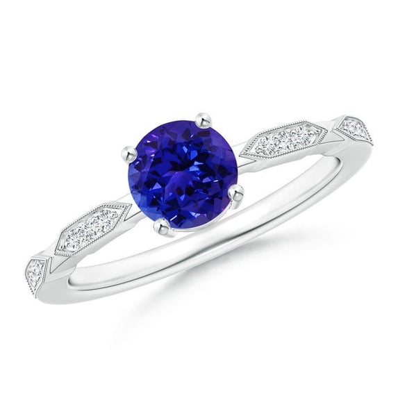 Angara Natural 0.9 Ct. Tanzanite with Diamond Vintage Inspired Ring in 14K White Gold for Women (Ring Size: 3)