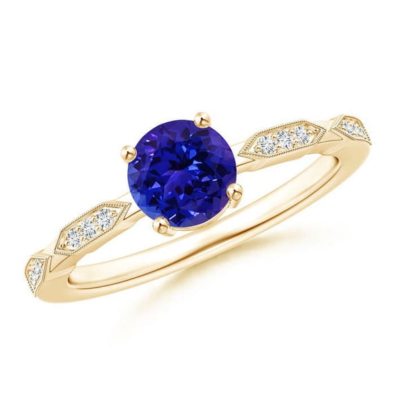 ANGARA Natural Classic Round Tanzanite Solitaire Ring with Diamond Accents in 14K Yellow Gold for Women (Size-6mm) | December Birthstone, Anniversary, Jewelry Gift for Women | Natural Tanzanite Ring